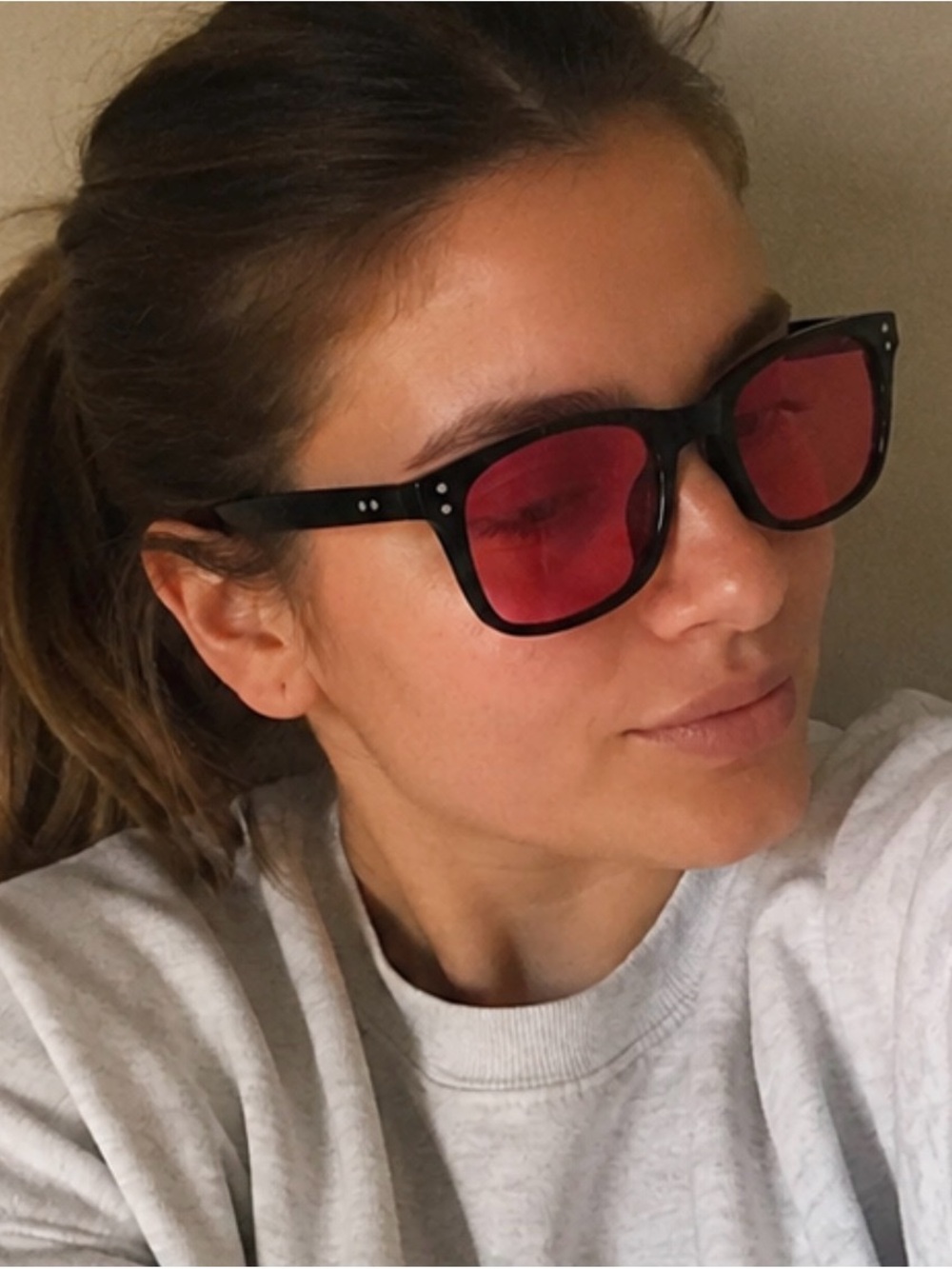 Black Square Sunglasses Red Tint Lenses Y2K Retro Streetwear UV400